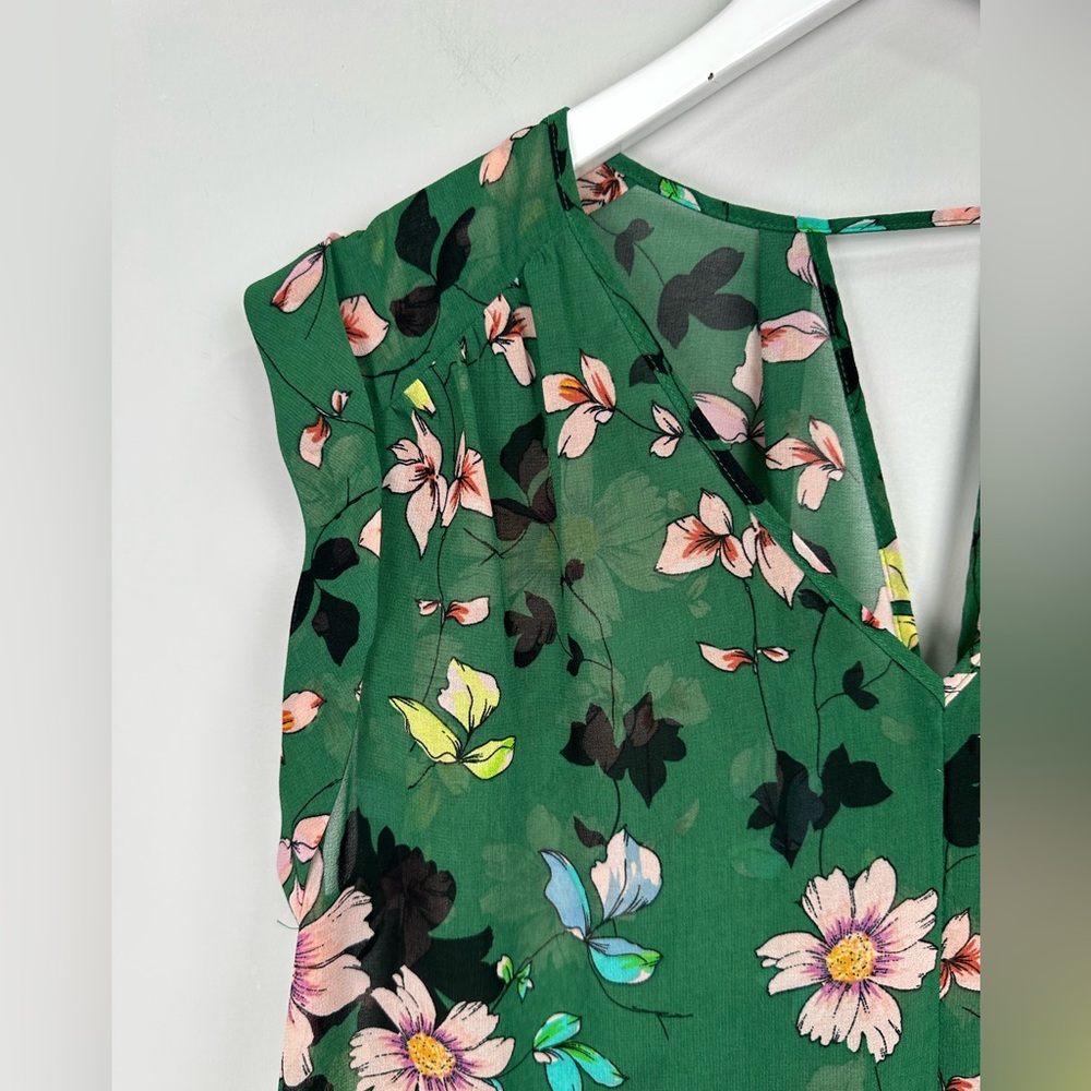 CaBI Green Floral Sheer Lightweight Top Blouse Small - Picture 6 of 12